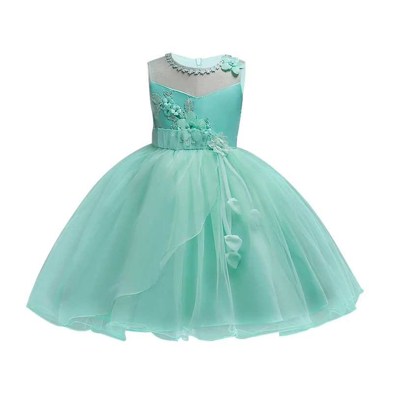 Летние платья для девочек с цветочной аппликацией детская одежда для девочек платье принцессы Нарядные платья для девочек От 2 до 10 лет, 12, 14 лет
