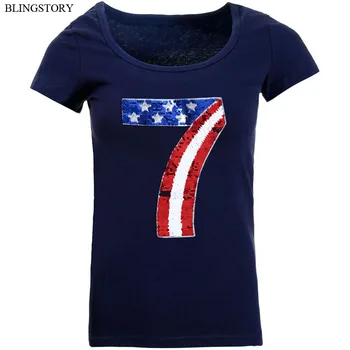 

BLINGSTORY Women Tshirt O Neck Sequin Letter Embroidery T-shirt Casual Top Tees Plus Size S-6xl Camiseta Mujer Drop Shipping