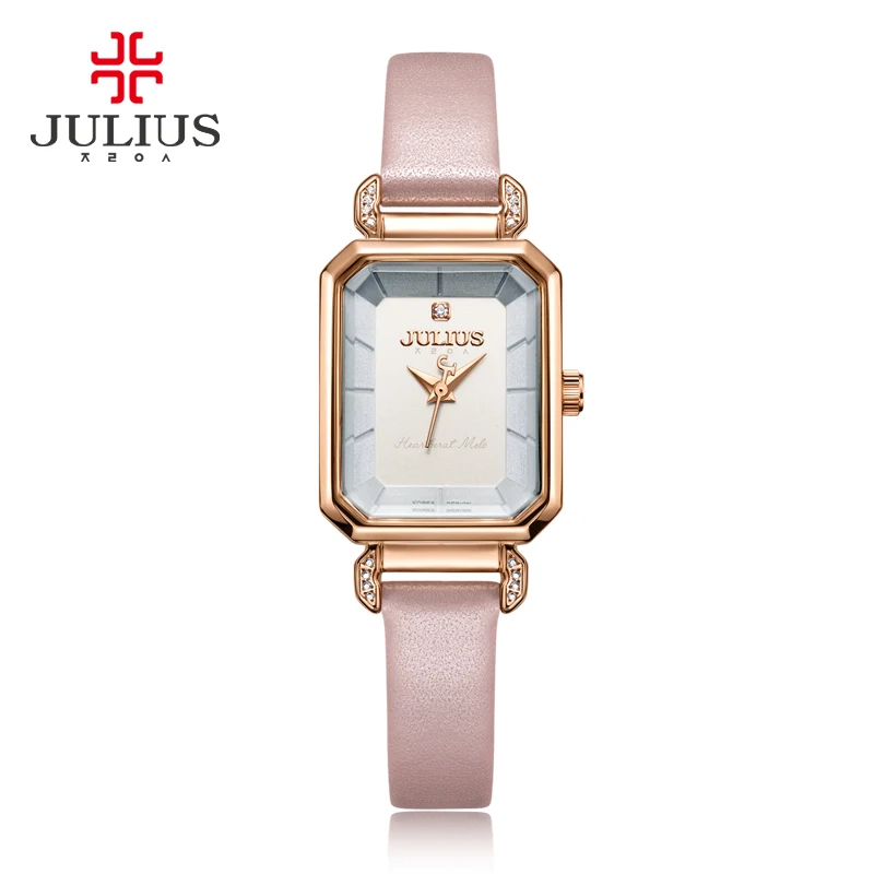 Julius, розовые часы для женщин, кожаный ремешок, прямоугольные, Relojes Mujer, стразы,, зима, Новое поступление, Relogio Hour JA-951