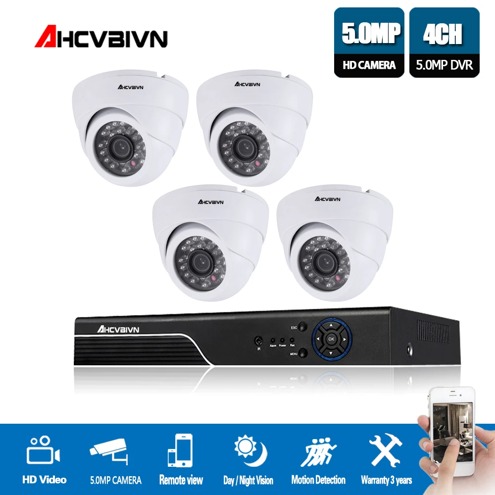 

H.265 4CH 5.0MP Video Security System 5.0MP AHD Camera DVR Kit CCTV Indoor Dome Surveillance IR-Cut Camera Kit 3.6MM Lens