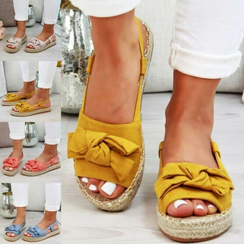 

Newly Casual Bow Tie Women Sandals Flats Strap Sandals Shoes for Woman Solid Color Shoes BN99