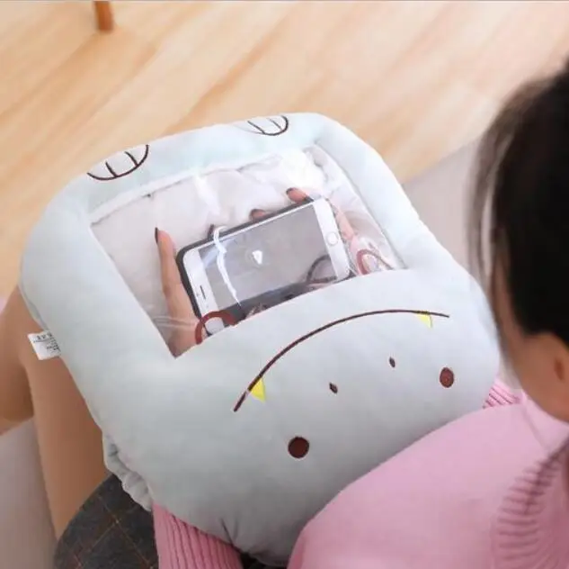 

Japanese Anime sumikko gurashi plush pillow with Warm hands Transparent window can play mobile phone