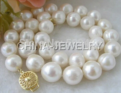 

FREE SHIPPING>>@>> W&O653 Huge 18" 12-14mm white round FW pearl necklace