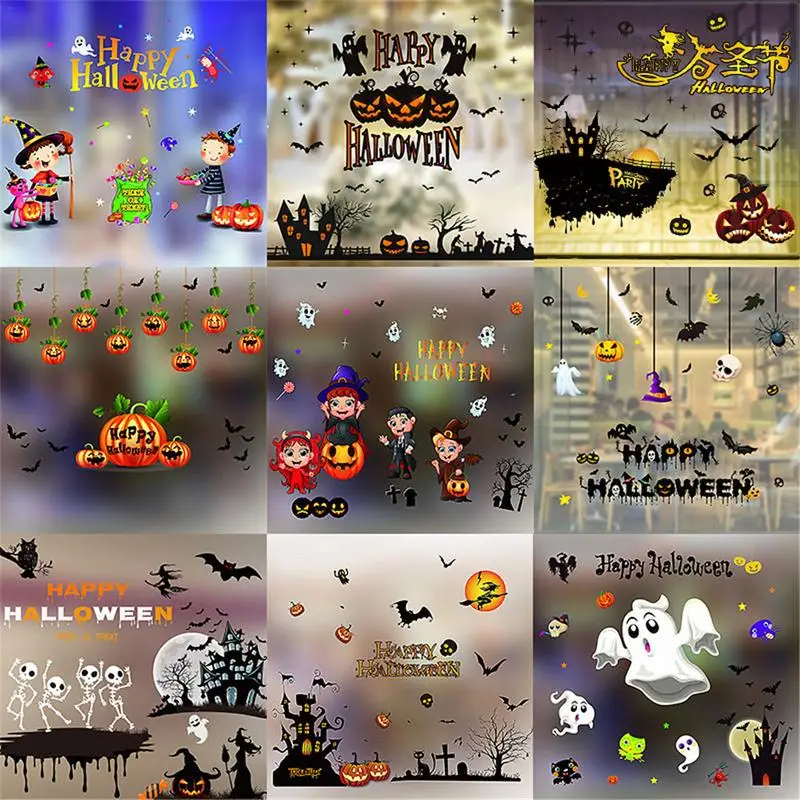 

Waterproof Halloween Wall Stickers Static Window Glass Stickers Cartoon Children Wall Stickers Halloween Atmosphere Ornament J2