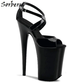

Sorbern Black Patent Cross Strap Sandal Women Extreme High Heel Open Toe Summer Women Shoes Platform Size 10 Ladies Sandals