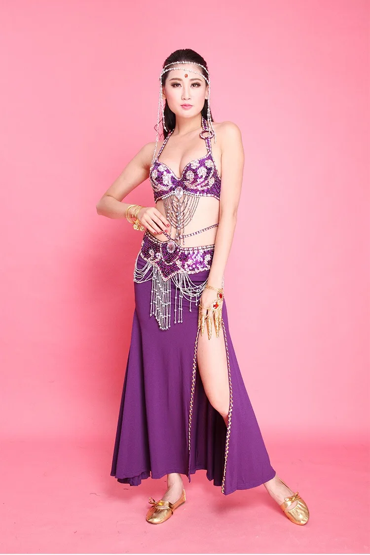 

Belly Dance Custume Indian Bollywood Bellydance Wearing Bra+Belt+Skirt Free Shipping
