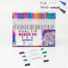 36 цветов, фломастер с двойным наконечником, чернильный маркер на водной основе для рисования, рисования и набросков