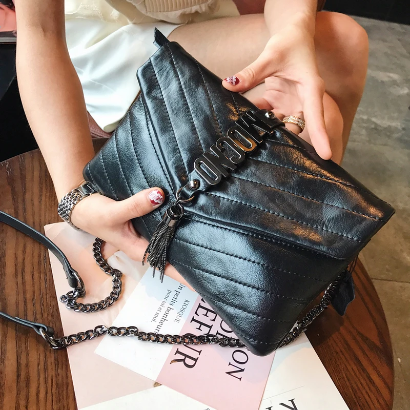 2018 Genuine Leather Women Clutches Lady Crossbody Bag Black Silver