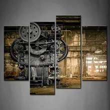 4 panel Wall Art Abandoned Factory Industrial Background Machine Messy Painting The Picture Print On Canvas Architecture Picture