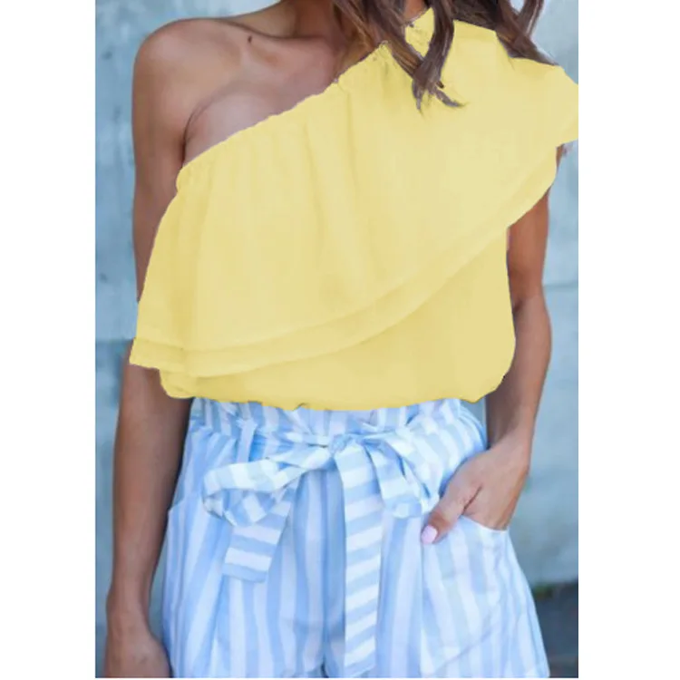 

Fashion 2019 Summer Women Sexy Off-Shoulder Ruffle Shirt Elegant Slim Party Club Blouse Ladies Beach Top