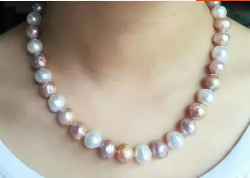 

>@@@@@ 18inch 12-13MM NATURAL WHITE PINK PURPLE MULTICOLOR FRESHWATER PEARL NECKLACE a -Top quality free shipping