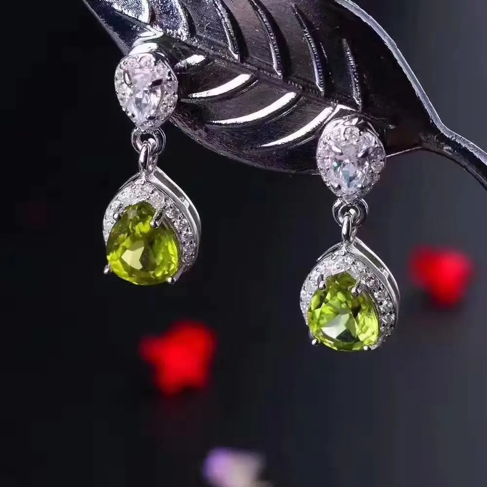 

LANZYO 925 Sterling Silver natuarl Peridot Stud Earrings Girls Birthday Gift Earring Fine Jewelry for Woman e060801agg