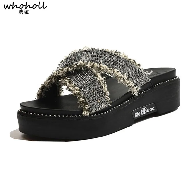 

WHOHOLL Crystal Sandals Summer Women Slippers Open Toe Platform Casual Shoes Ladies Outdoor Beach Flip Flops Female Slides Girl
