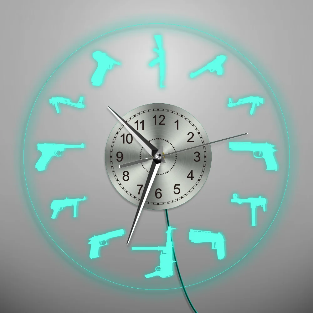 1Piece Guns Family Wall Art Decorative Acrylic Modern Wall Clock Home