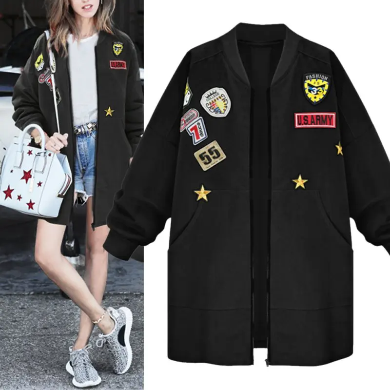 low cost  Spring Autumn Coats New Women Jacket Slim Long Sleeve Women Jacket Army Green Cartoon Outwear 7993 