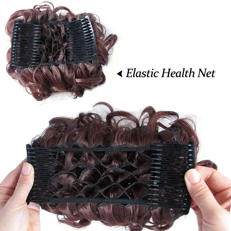 jeedou Synthetic Updos Curly Hair Chignon Clip On Hair Bun Pad Gray Bromn Mix Color Retro Style Women's Wedding Hairpieces