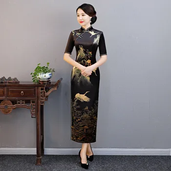 

Chinese Classic Ladies Velvet Long Cheongsam Large Size 3XL Mandarin Collar Slim Qipao Vintage Print Animal Dress Vestidos