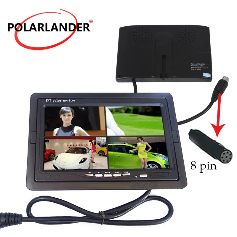 DC12V 24V 7 &quotLCD 4CH видео вход Polarlander Автомобильный монитор для фронтальной камеры