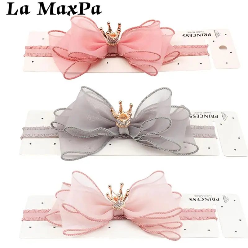 

Hair Accessories Bowknot Crown Headband For Girls Floral Shiny Lace Princess Girl Hairband Children Elastic Hair Bands