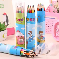 12 шт Цвет ful карандаши упакованы в милый мультфильм карандаши Art Case Цвет карандашный рисунок школьные принадлежности канцелярские подарок