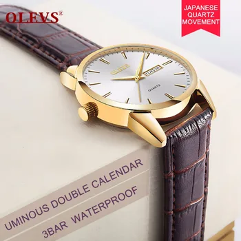 

OLEVS saat day week clock Luxury brand man watch Luminous Hands waterproof Sports Men's wrist watches leather montres homme NEW