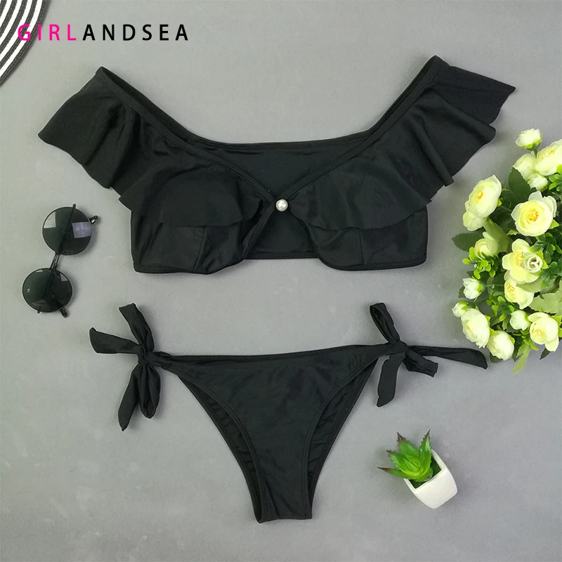 

GIRLANDSEA New 2019 Low-waisted Bikini Set Solid Swimsuit