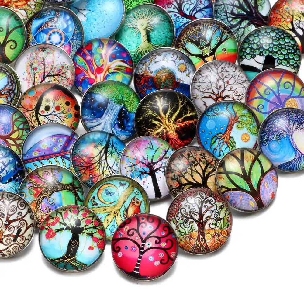 

RoyalBeier 20pcs Life Tree Snap Buttons Glass Snaps Button Mixture 18mm Button Fit Charm Bracelets & Bangles Pulsera For women