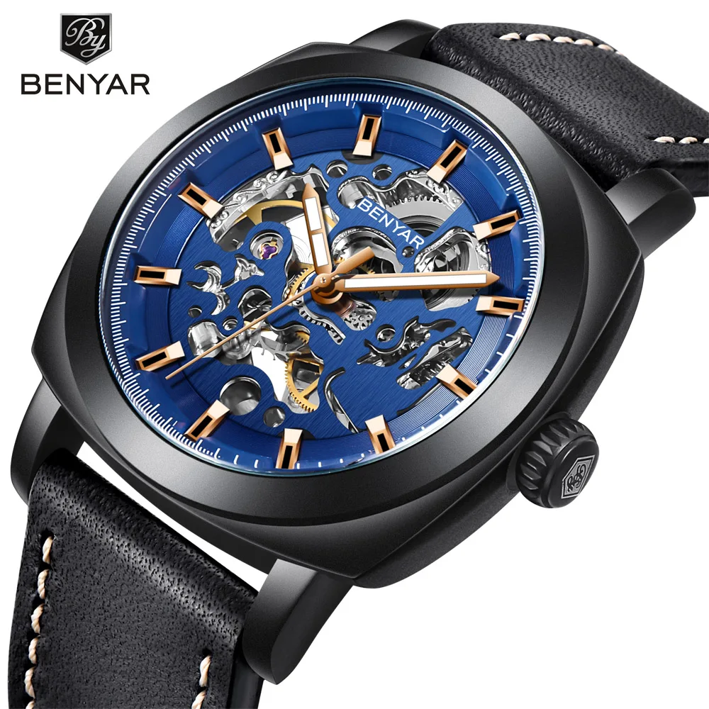

BENYAR Top Brand Men Watches Luxury Fashion Mechanical Hollow Waterproof Watch Skeleton Leather Men Clock Relogio