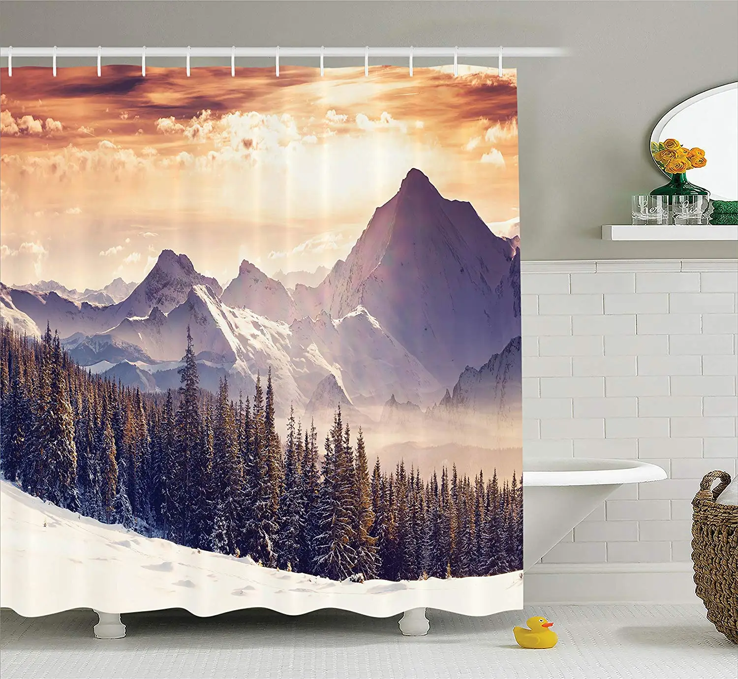 Nature Landscape Decor Shower Curtain Evening Winter Landscape With