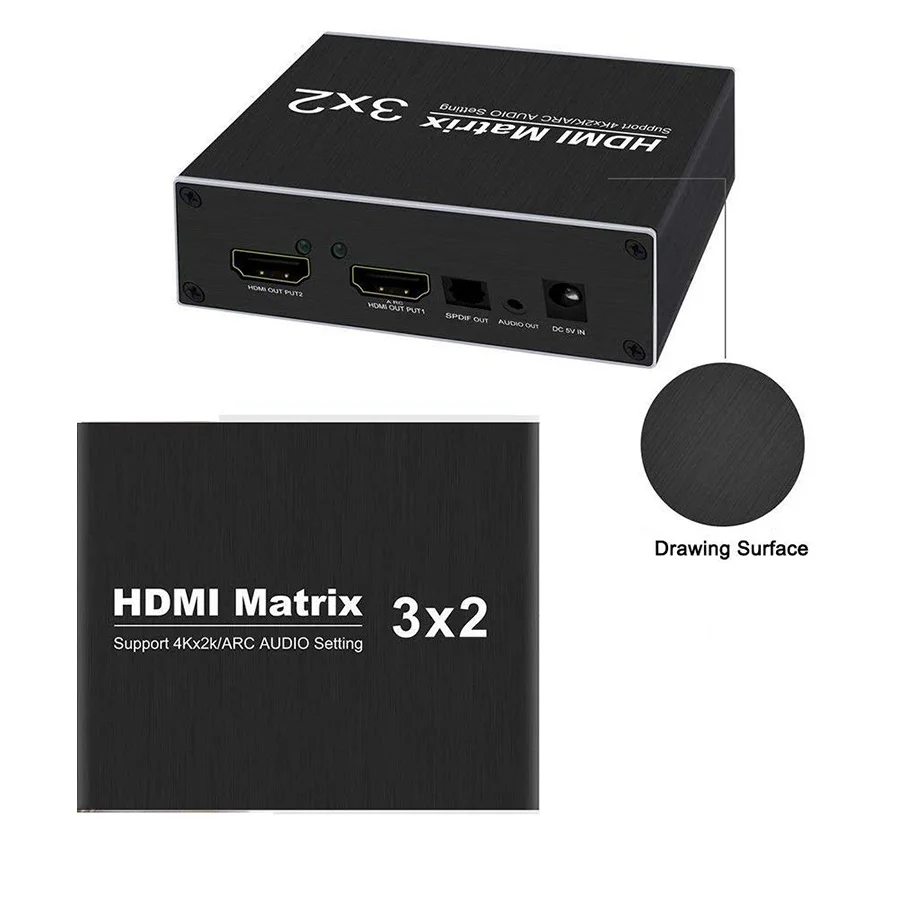 HDMI матрица 3x2 коммутатор splitter 4 к К с SPDIF и мм 3 5 аудио экстрактор поддержка ARC для HDTV