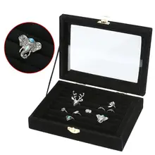 Бархатная коробка для ювелирных изделий, органайзер для хранения, стеклянная крышка, держатель для кольца, серьги, ожерелье, ювелирные изделия