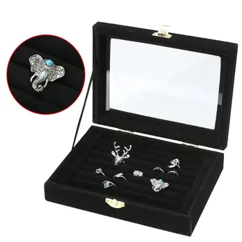 

Velvet Jewelry Box Organizer Display Storage Glass Cover Holder Rack for Ring Earring Necklace Jewellery