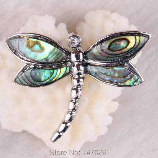 

25X33MM Silver Plated Abalone Shell Dragonfly Pendant