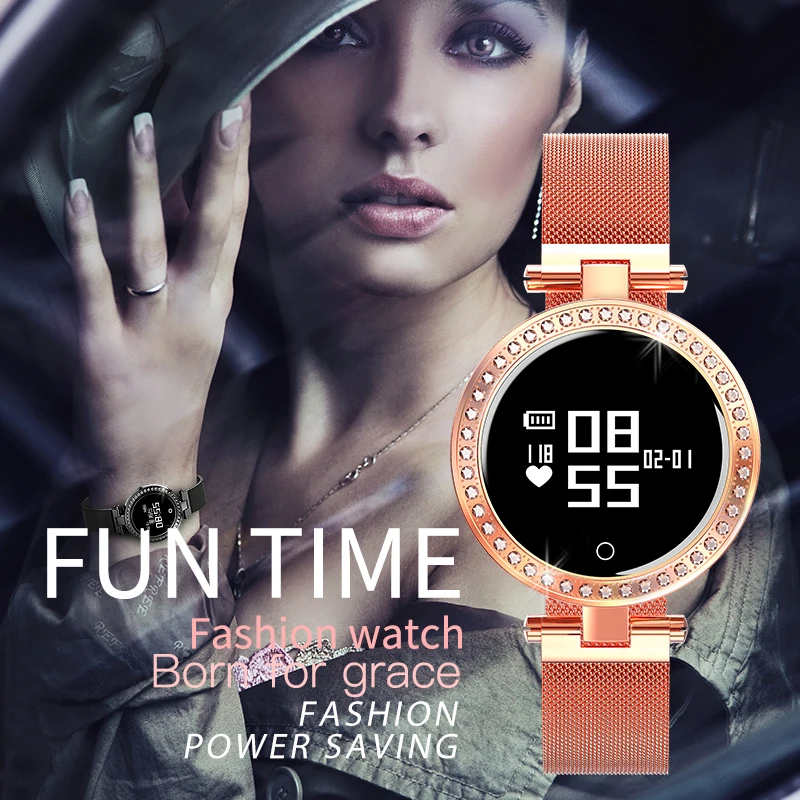Роскошные Смарт-часы для женщин с алмазным креплением дизайн сердечного ритма калорий фитнес-трекер IP68 Водонепроницаемый трекер сна Смарт-часы