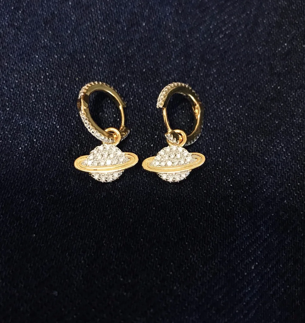 

ZOZIRI Luxury Brand 925 Sterling Silver 3A Cubic Zirconia Saturn Earrings Women Gold Color Star Space planet Jewelry Monaco