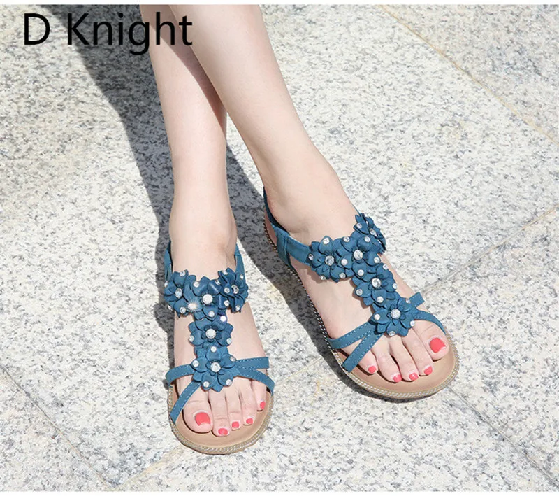 Big Size 35-43 Women Sandals Flat With Shoes Crystal Bohemia Leisure Lady Sandals Open Toe Outdoor Women's Summer Footwear Shoes (7)