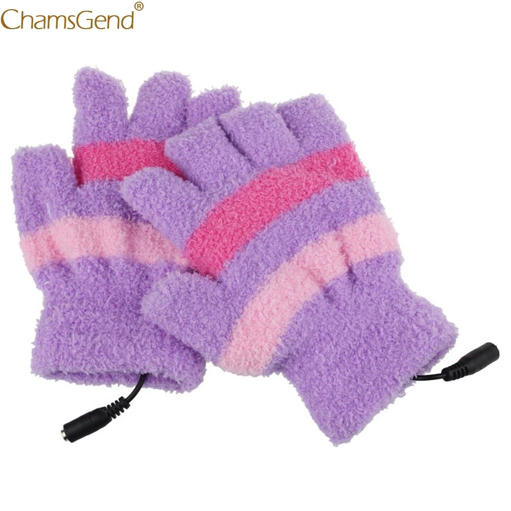 Женские модные теплые перчатки многоцветные USB теплые зимние перчатки с подогревом без пальцев теплые варежки Nov30
