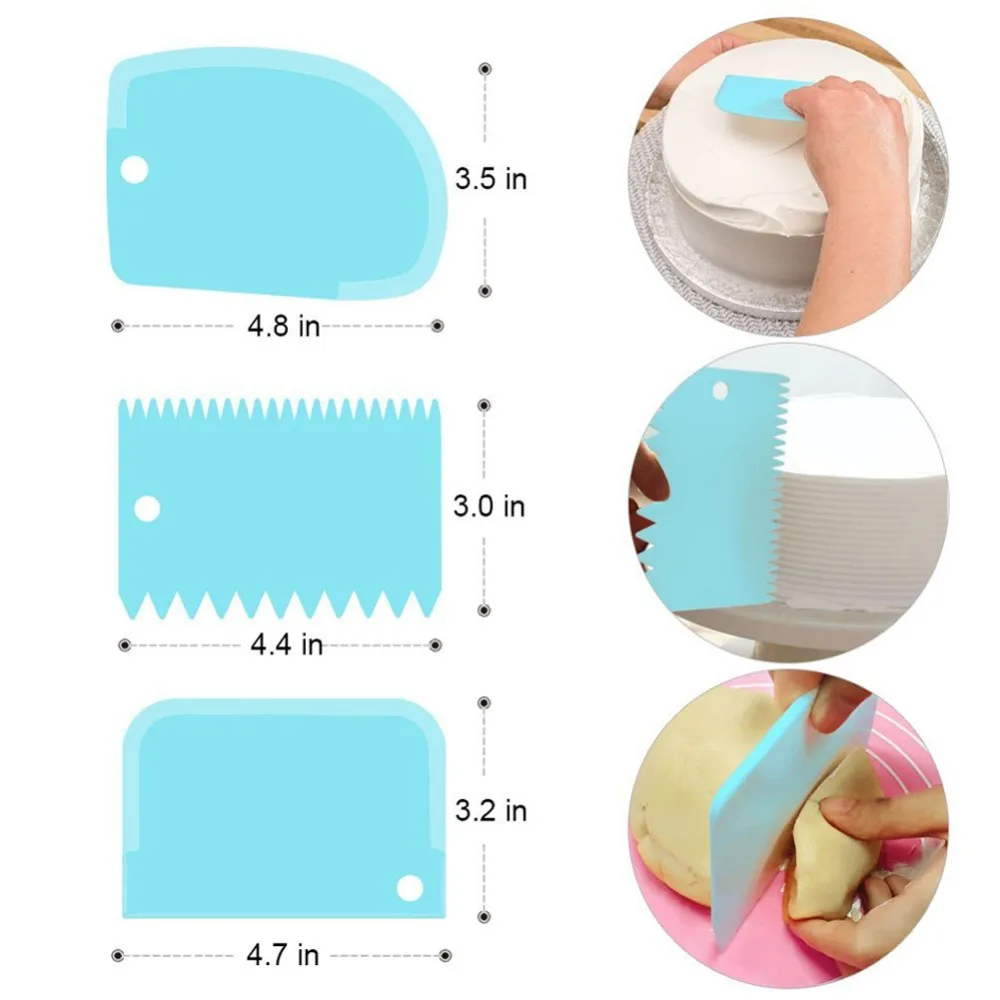 3Pcs/Set Plastic Cake Scraper Set Multifunction Blade Fondant Cake Decoration Tool Pastry Cream Butter Spatula - Image 2