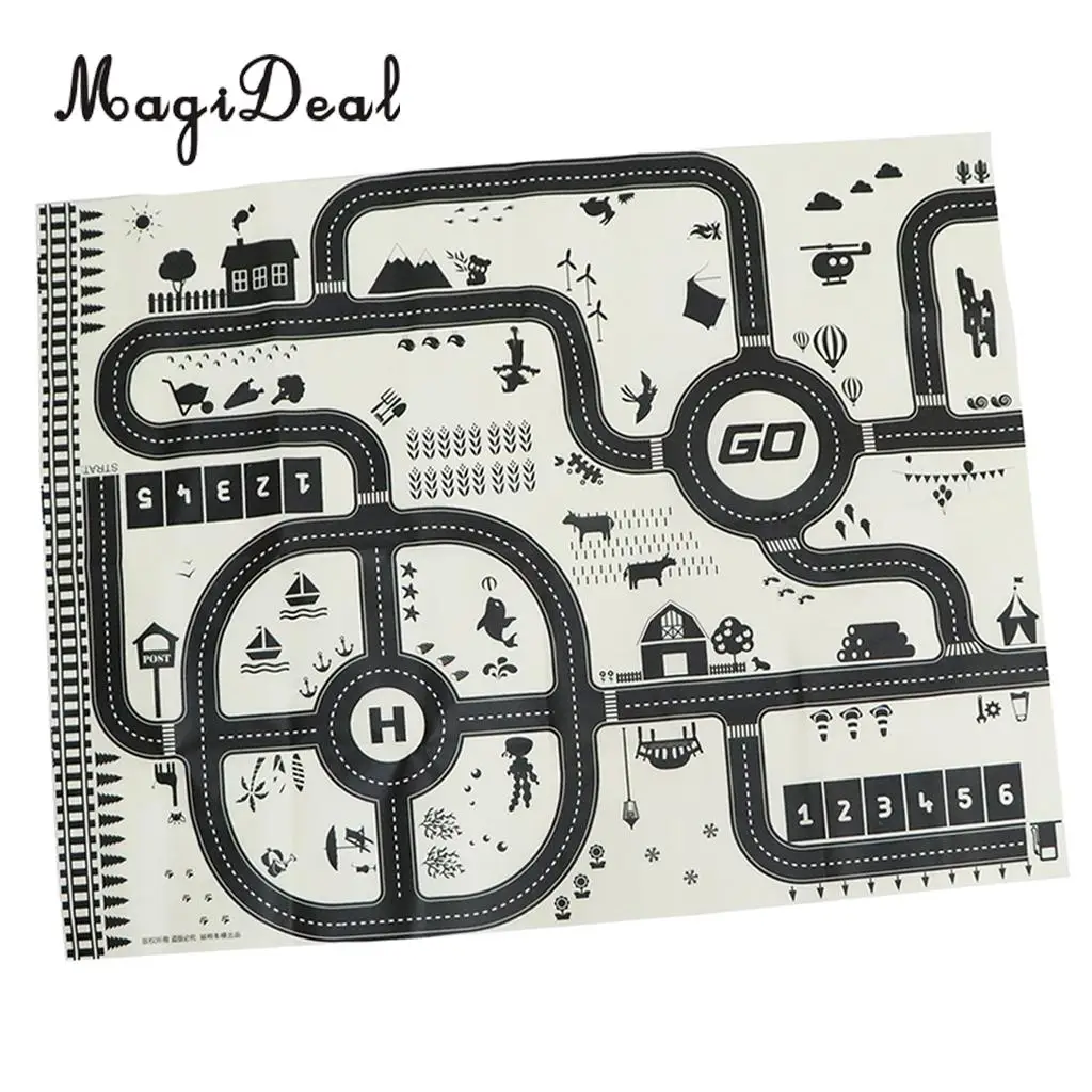 Kids Rug/ Play Mat with City Traffic Roads Map for Cars  Train Game Toy Children Play Carpet Boy Girl Nursery Playroom Play Mat	