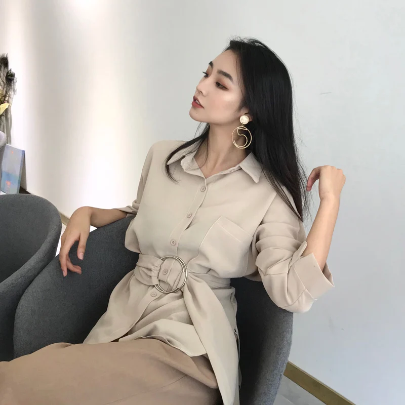 

BGTEEVER 5 colors Autumn Turn-down Collar Shirt with Sashes Women Stylish Chic Tops and Shirts Ladies harajuku chemise 2018