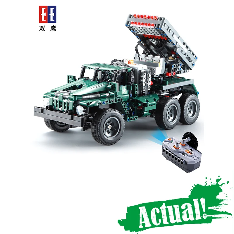 

Remote Control Rocket Launcher Truck 2in1 Military 1369pcs with Motor 1:20 Scale Model Building Blocks BricksINGly War Toys