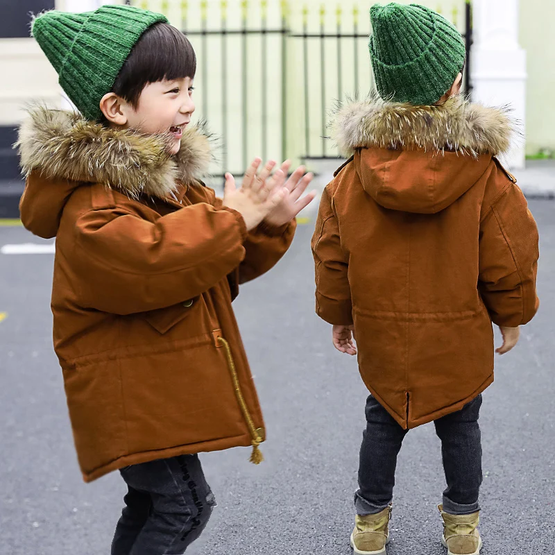 

New Winter Jacket Kids boy 2-10 old size fur hooded coats Boys Winter Jacket children's winter clothing Girls and boys Parkas