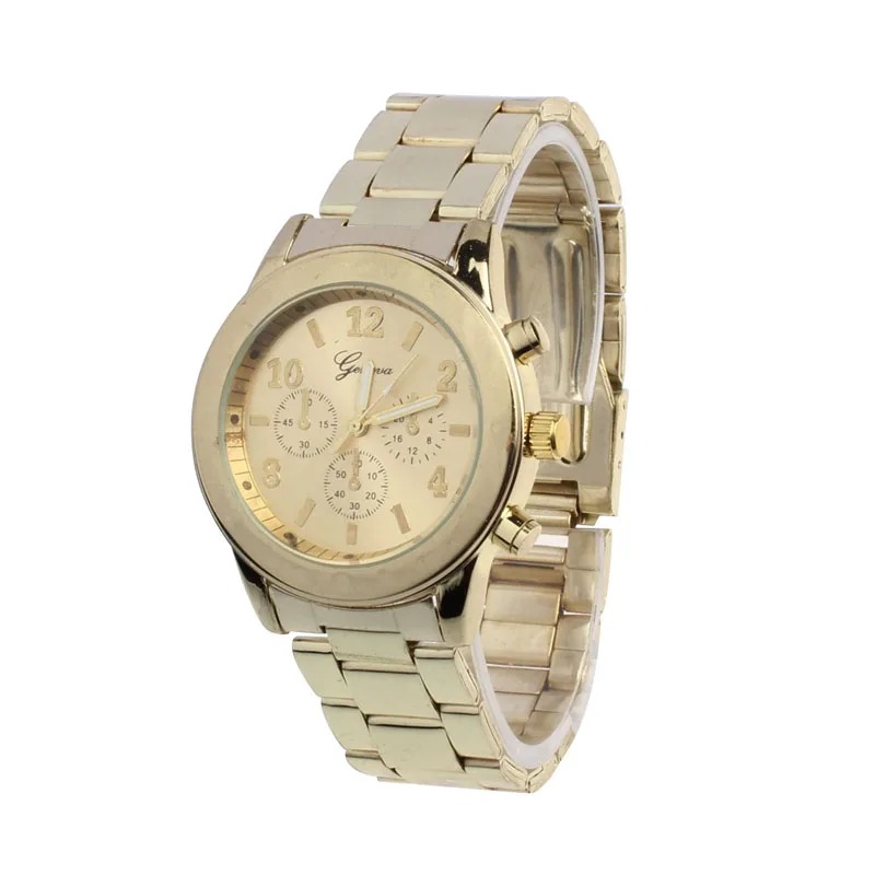 Роскошные Geneva брендовые модные золотые серебряные часы для женщин, дам, мужчин, кристалл, нержавеющая сталь, платье, кварцевые наручные часы, Relogio Feminino - Цвет: Gold