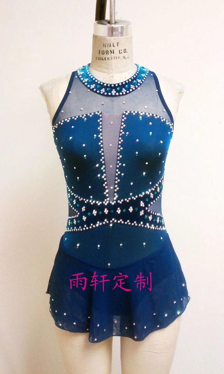 Ice Skating Dress Blue Hot Sale Competition Figure Skating Dresses Free Shipping Ice Wear Custom
