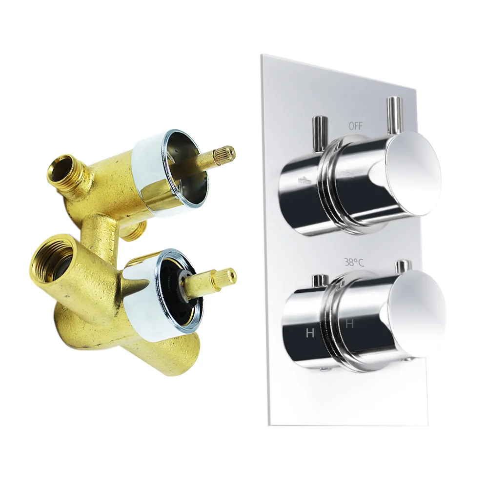  doccia 12 Inch Luxury Solid Brass Concealed Thermostatic Bathroom Rain Shower Faucet Set-Free Shipp