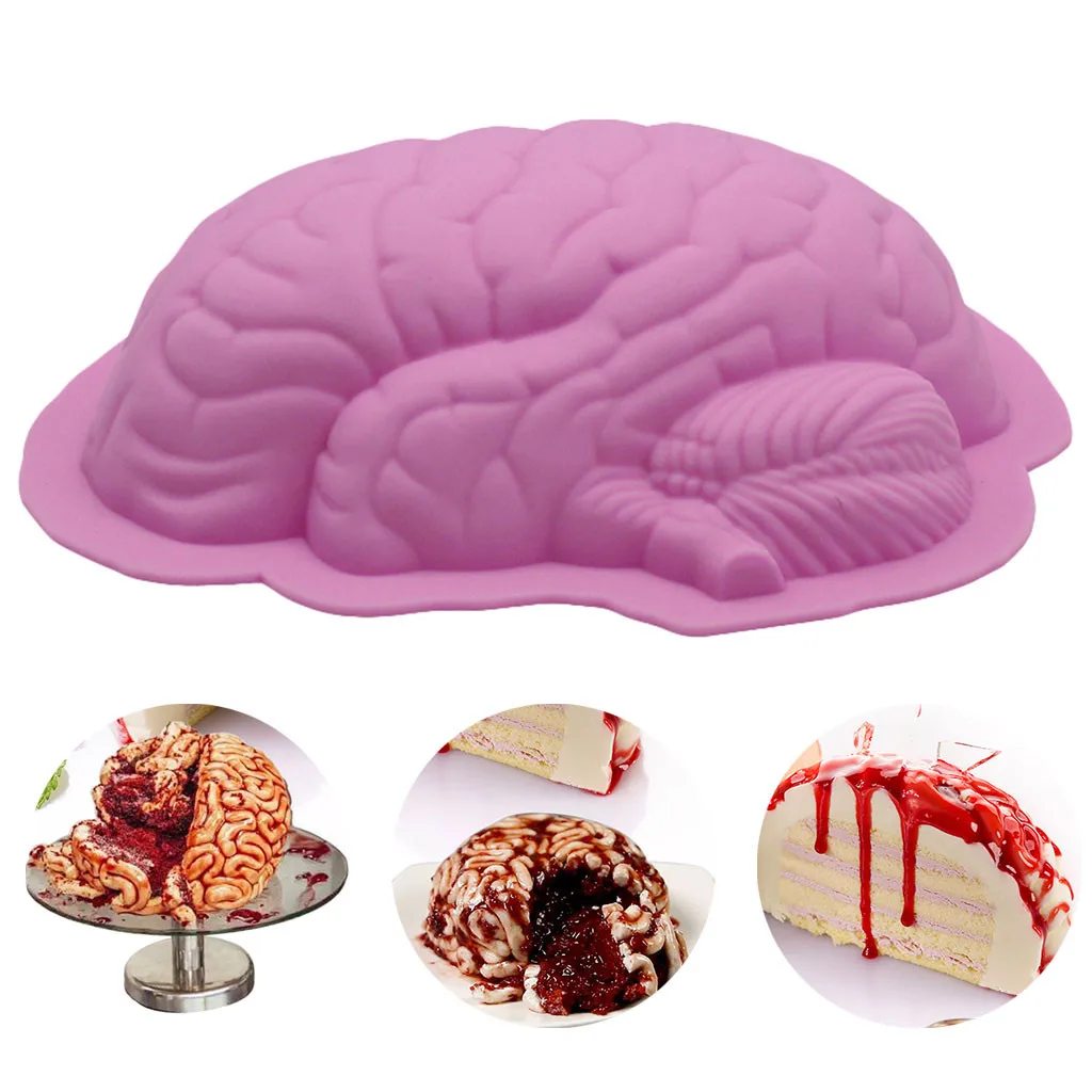 New hot Silicone Cake Mold Creative 3D Brain Shape Pudding Mould DIY Baking Tray Pan Kitchen Tool Halloween spoof cake mold | Дом и сад