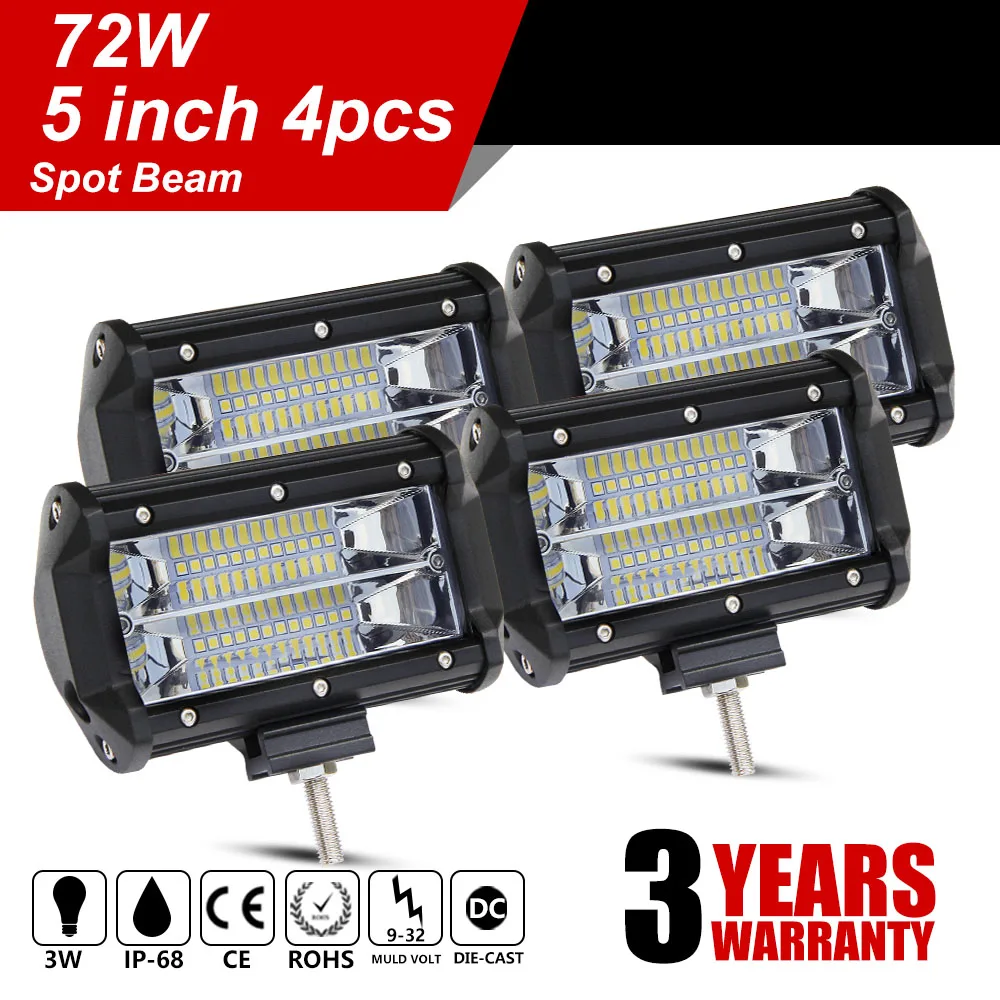 

CO LIGHT 4PCS Offroad Led Bar 5 Inch 72W Led Work Light Bar Auto Spot Foglight for 4X4 Truck Tractor Toyota Pickup ATV 12V 24V