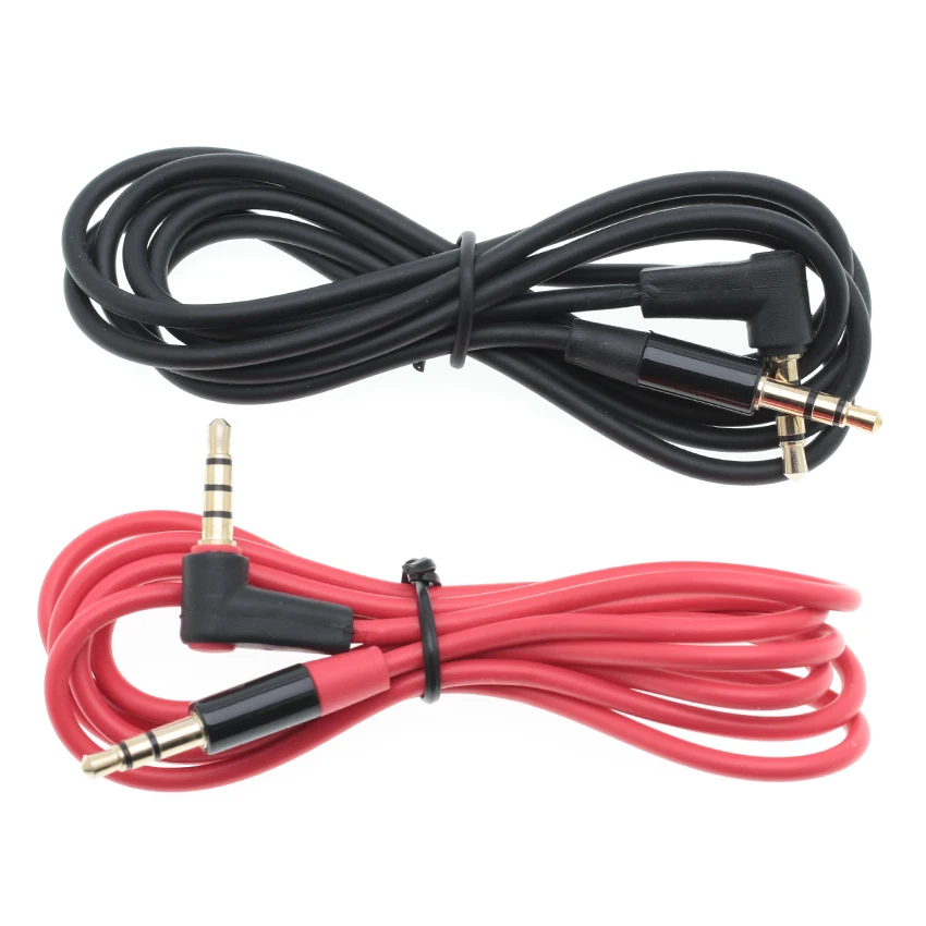 100pcs 1m 3ft Black Red Aux Audio cable 3.5mm Male to male Elbow Audio