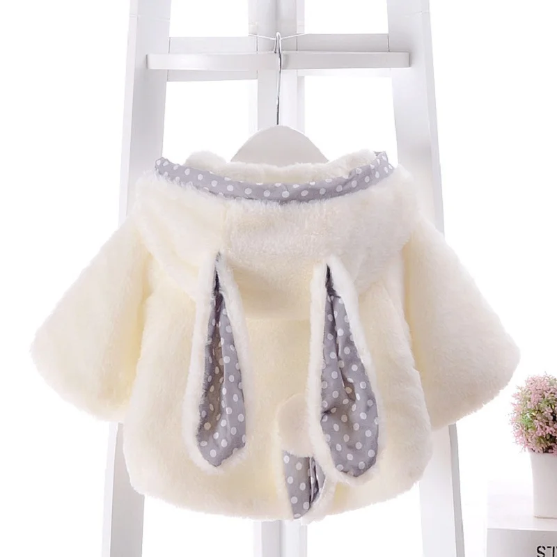

Autumn Winter Baby Hot Outwear Infants Girls Cute Rabbit Hooded Princess Jacket Coats with Ball Christmas Gifts New Year Clothes