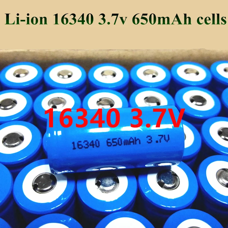 10pcs 16340 3.7V 650mah rechargeable lithium battery flat head for LED flashlight torch and laser pen gps cell li-ion cell (1)